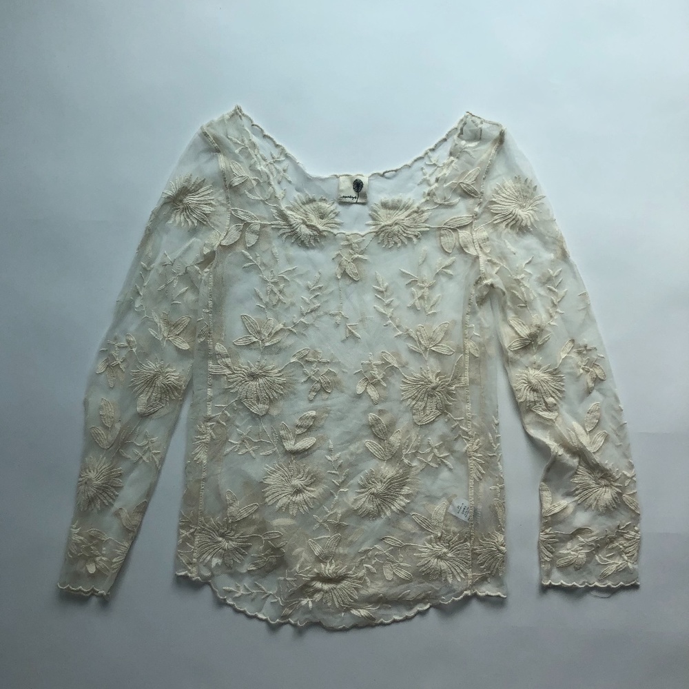 Anthropologie Everleigh Sheer Embroidered Top